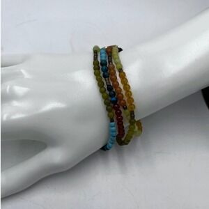 Nakamol Semi Precious Multicolor Beaded Pave Cross Wrap Bracelet
